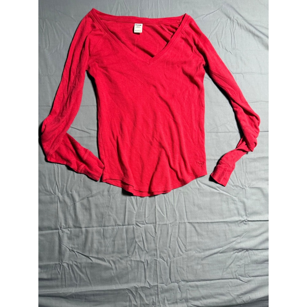 Pink Victoria's Secret Sleepwear Top Womens M Red Good Waffle Knit V-Neck